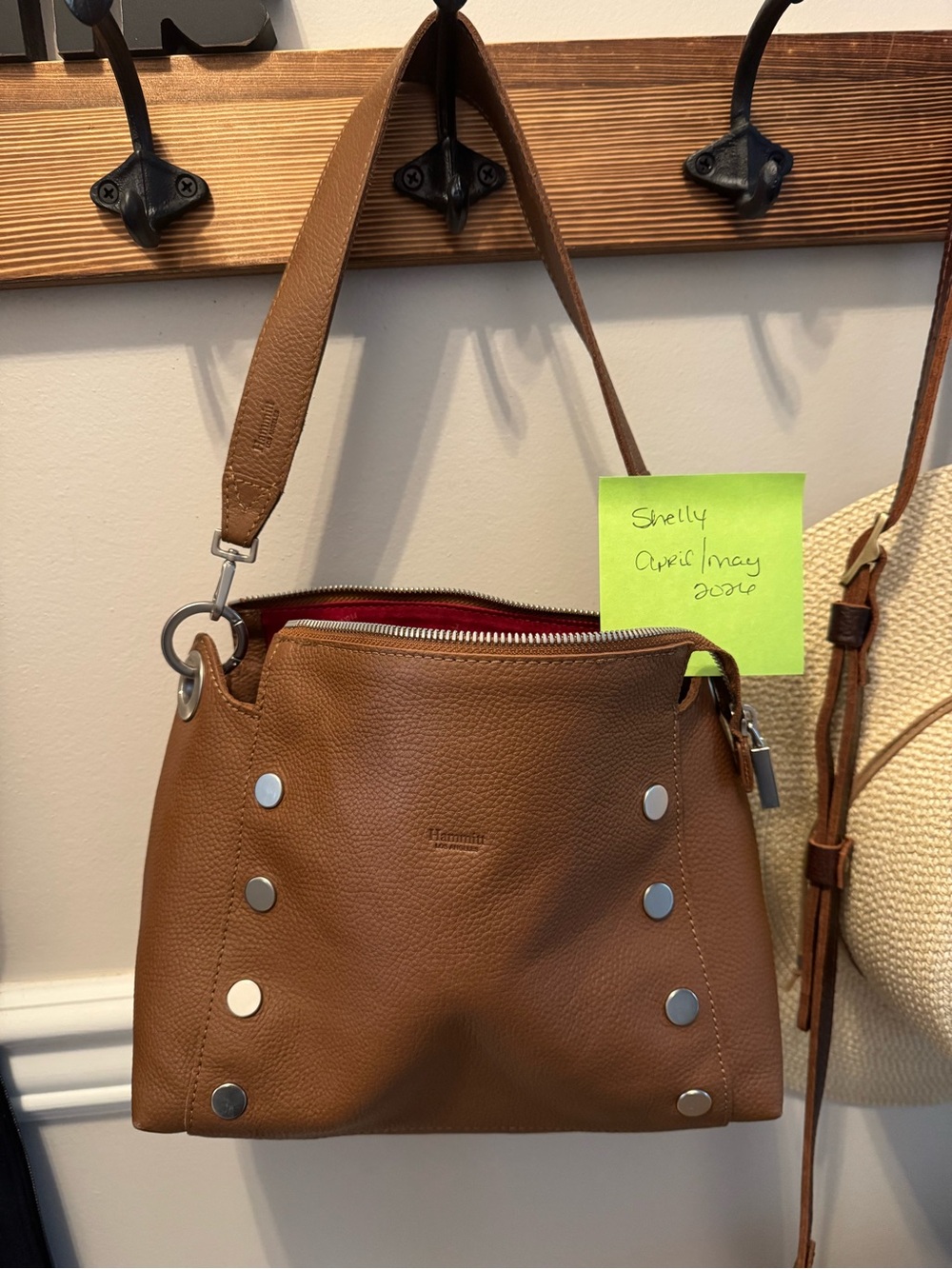 Hammitt Tan Pebbled Leather Shoulder Bag with Silver Studs